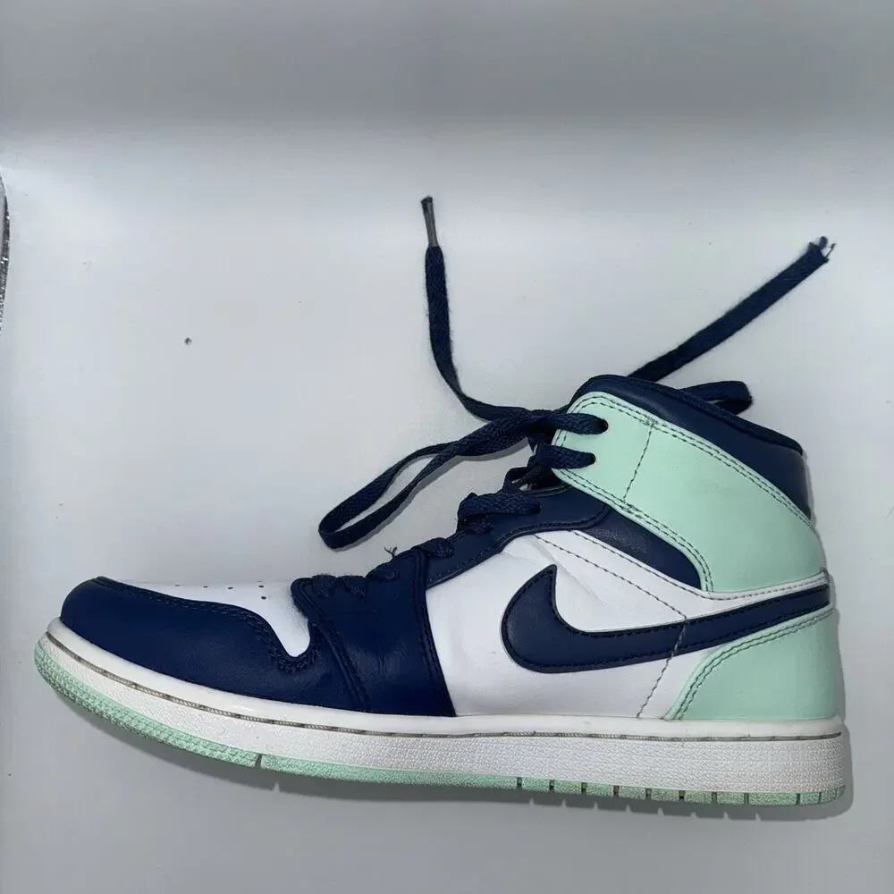 Nike Air Jordan 1 Mid Blue Mint Mystic Navy White Men’s Size 8 554724-413